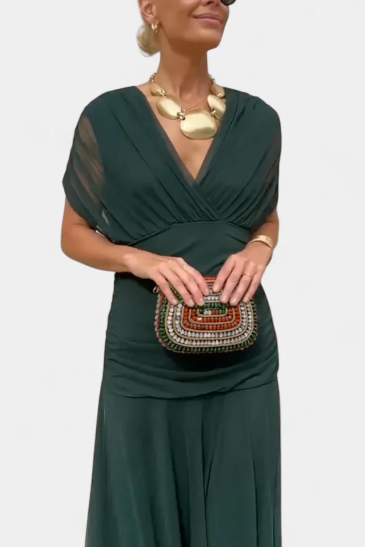 KATERINE-Vestido Largo con Estampado Floral Fantasía y Escote en V